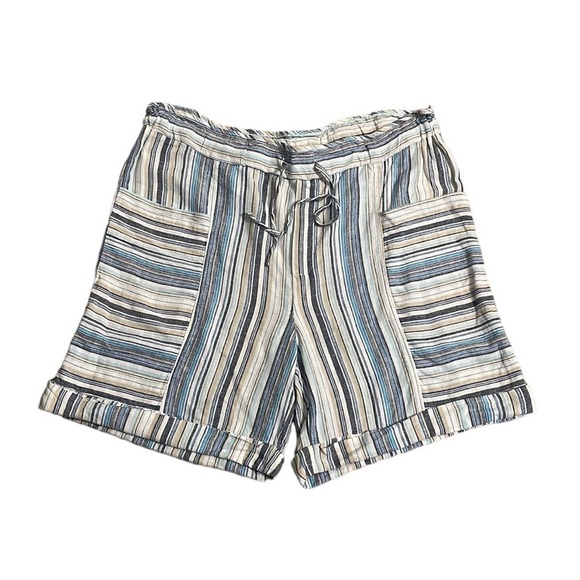 Zac & Rachel Pants - Zac & Rachel Womans XL Seaside Boho Beachy Stripe Linen Longline Shorts NWOT